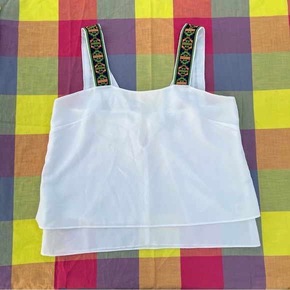 Altar'd State Boho White Double Layer Tank Top, Colorful Wide Cross Straps, MED - Picture 2 of 10